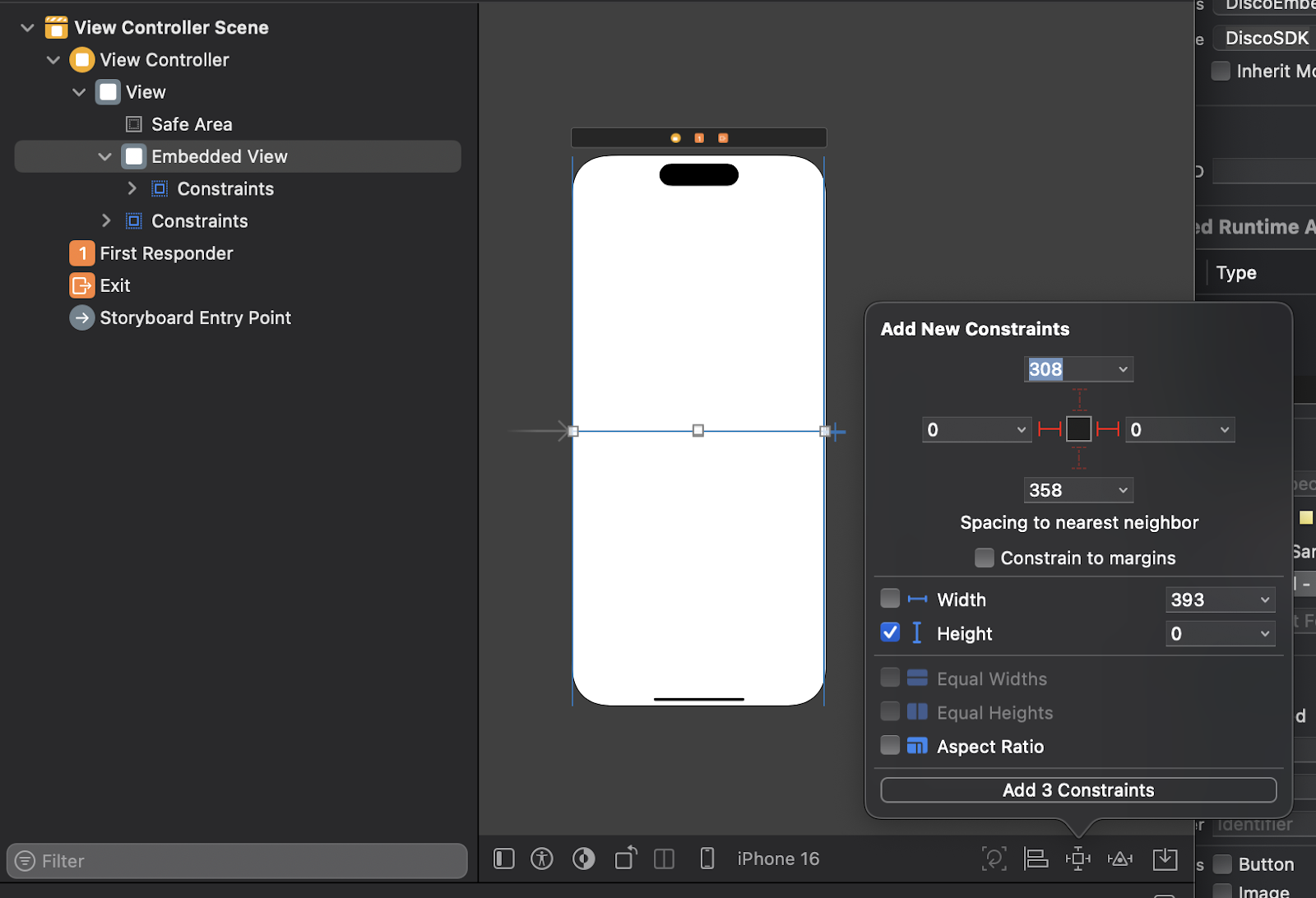 Adding constraints with a zero height