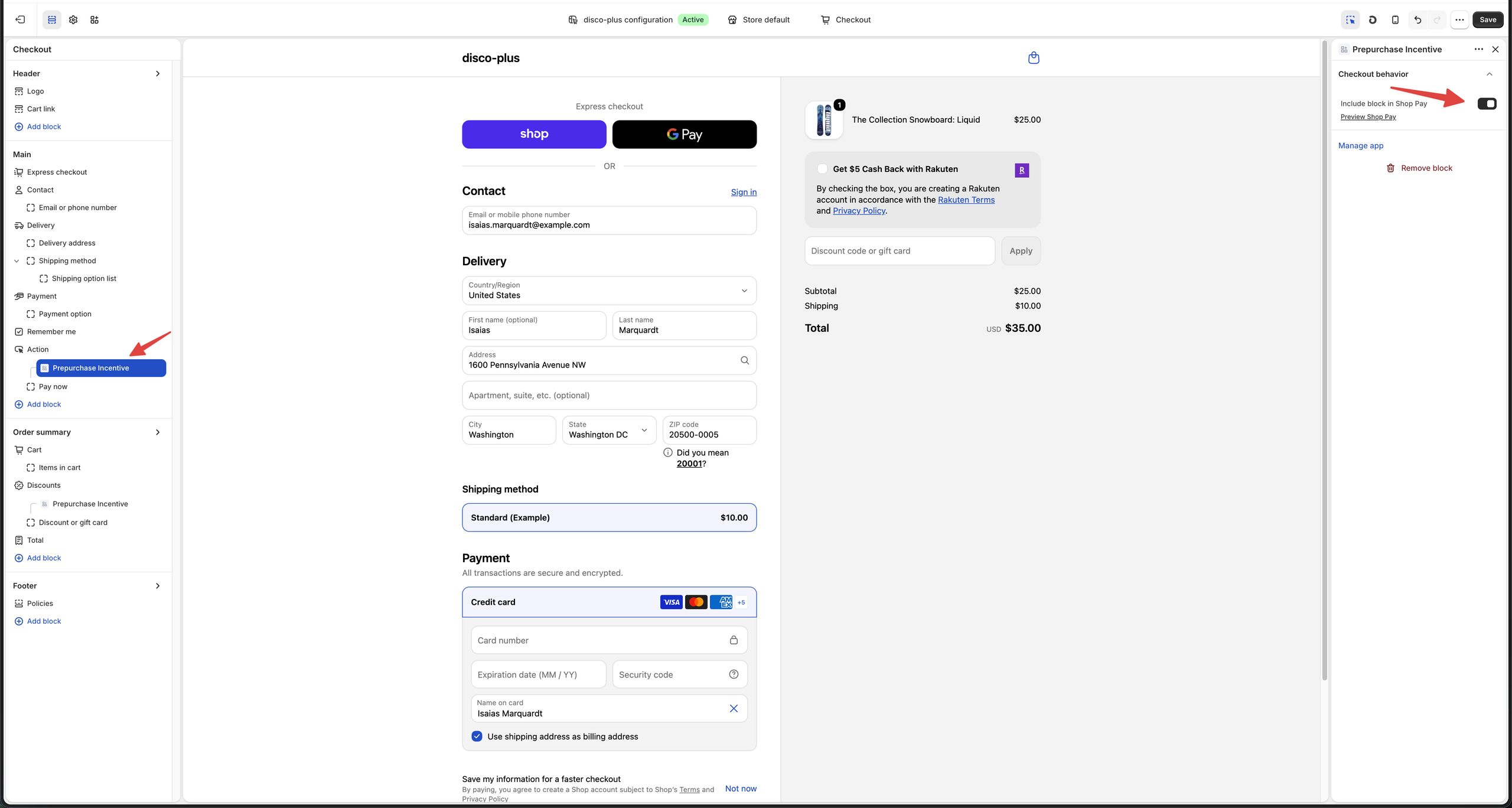 Adding the block to the Main section for mobile and tablet