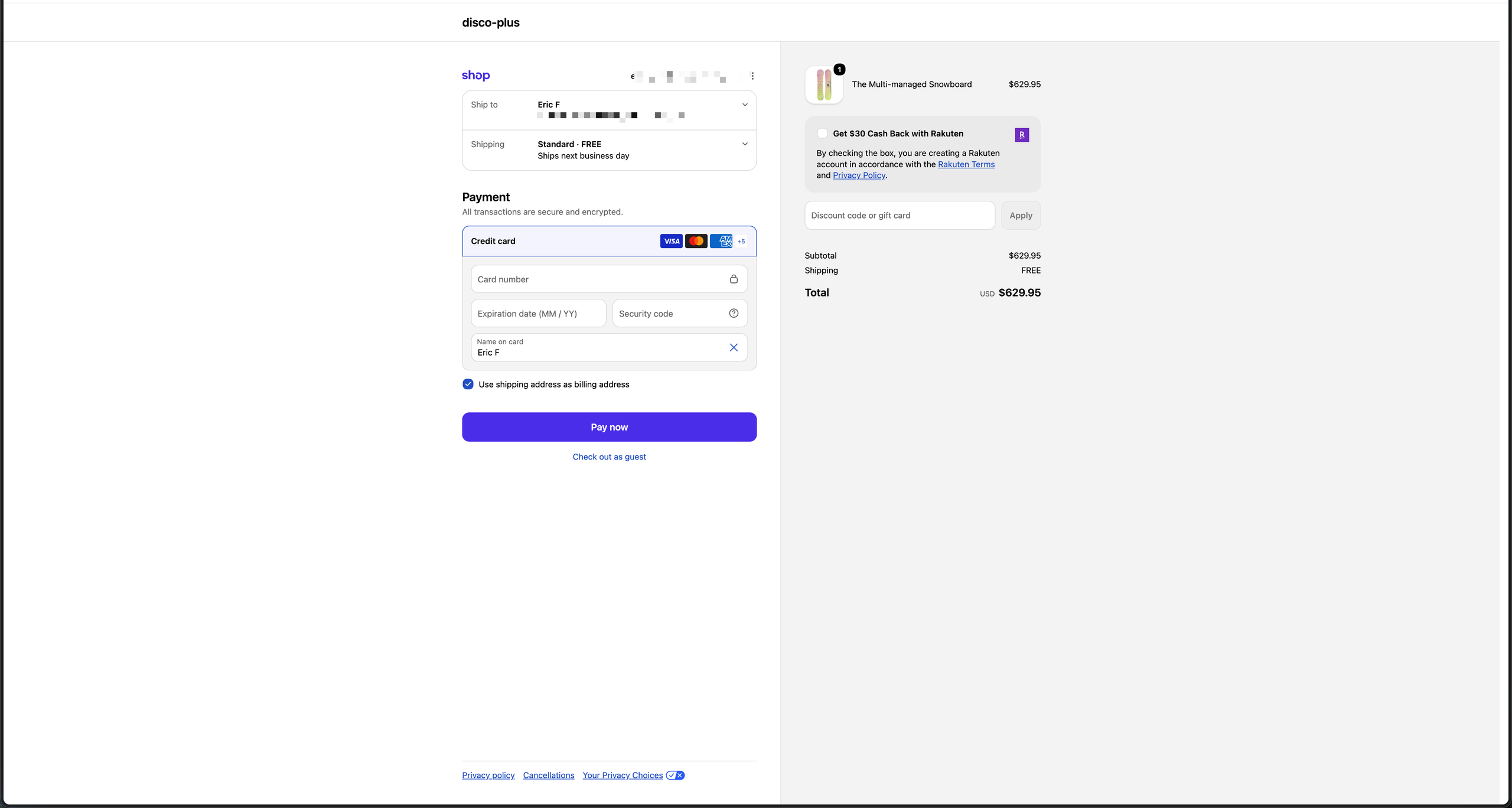 The cash-back module in a Shopify checkout, desktop