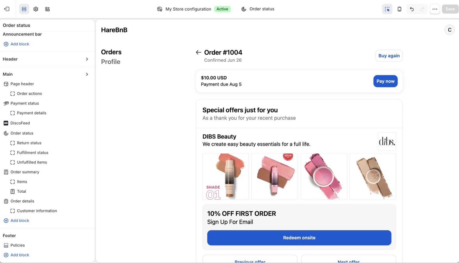The Disco widget on the Order Status page