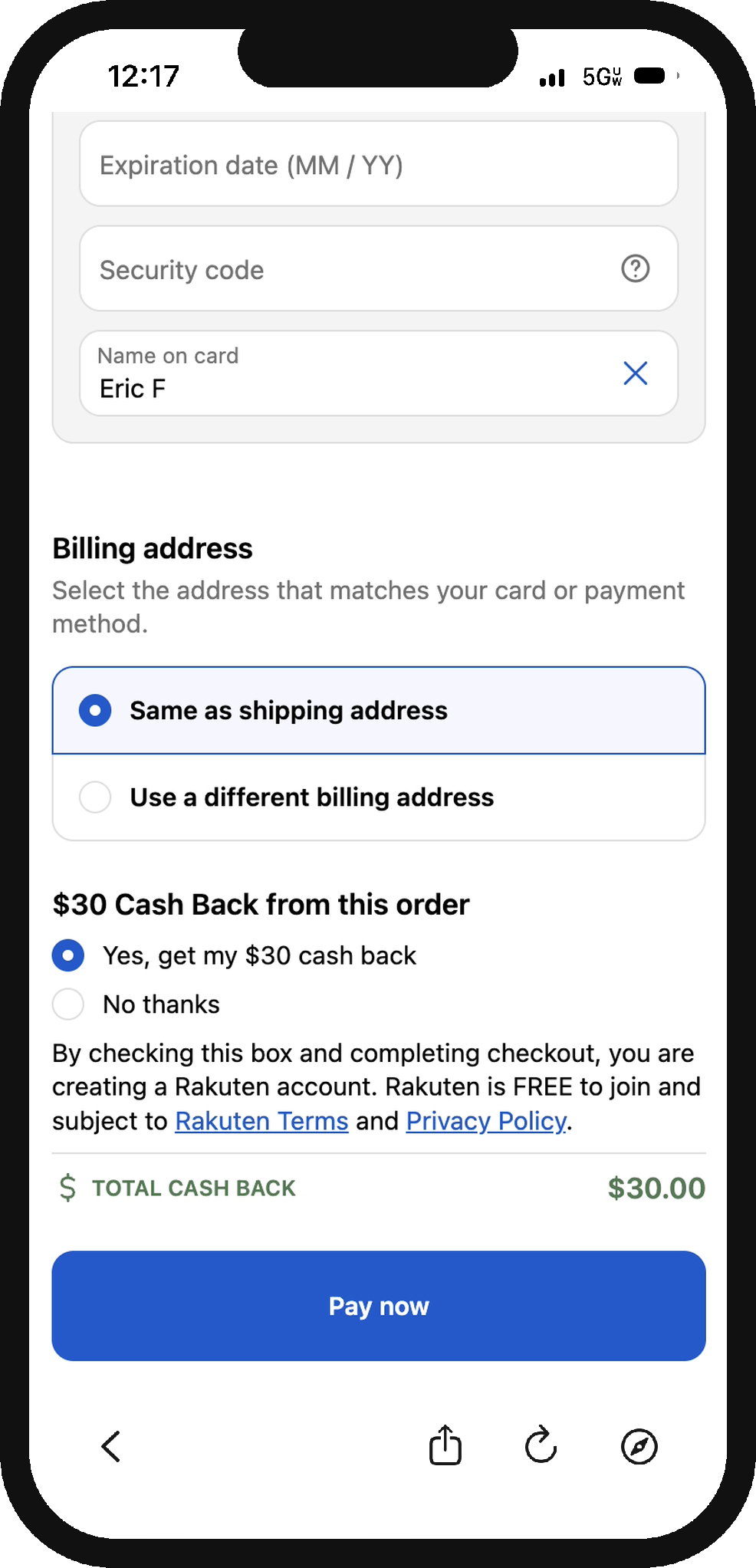 The module on mobile checkout